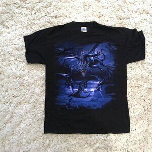Vtg Liquid Blue Mens Dragon Print Short Sleeve Black T Shirt Medium 2007